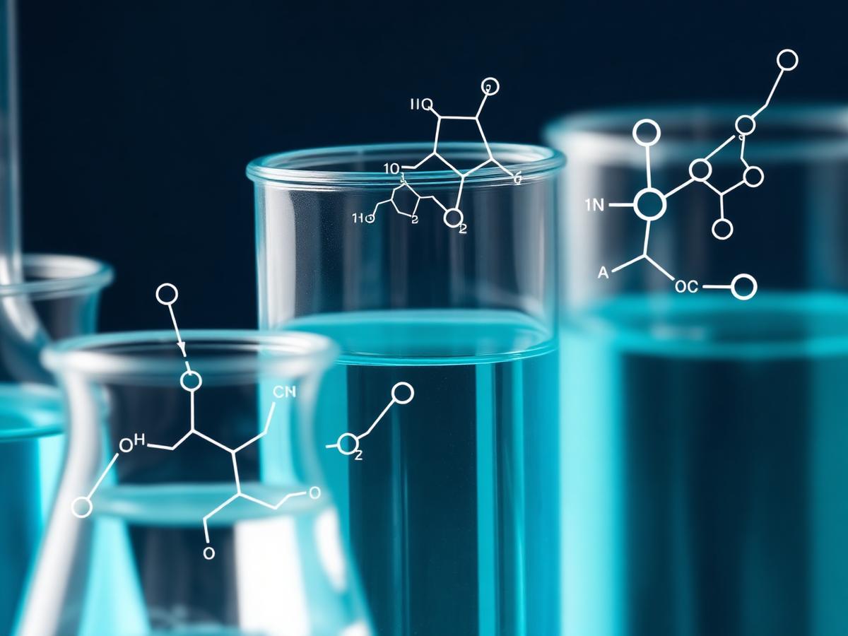 Glassware with overlaid molecular structures